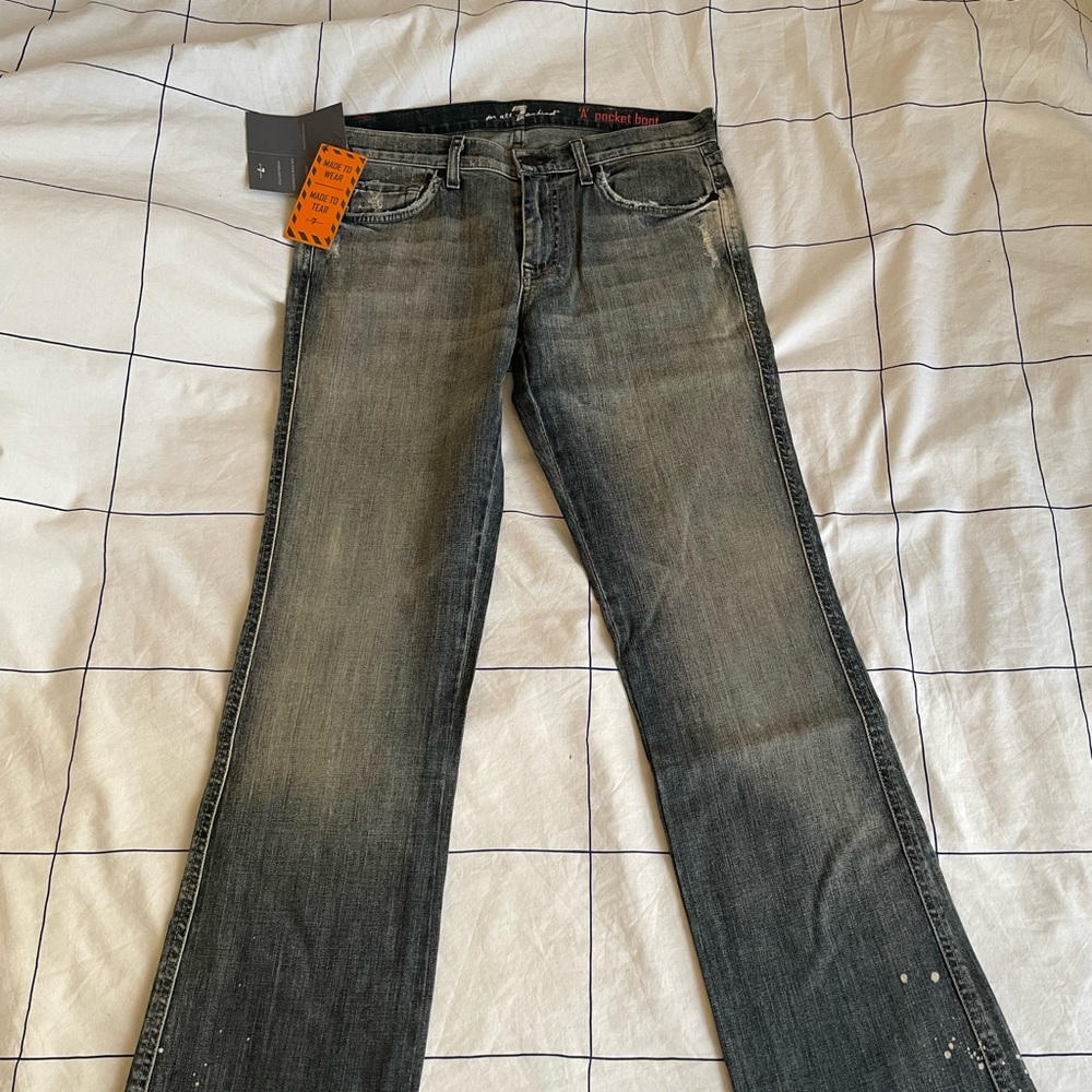 7 For All Mankind Faded Blue Grey Bootcut Jeans. Shortened to length 32
